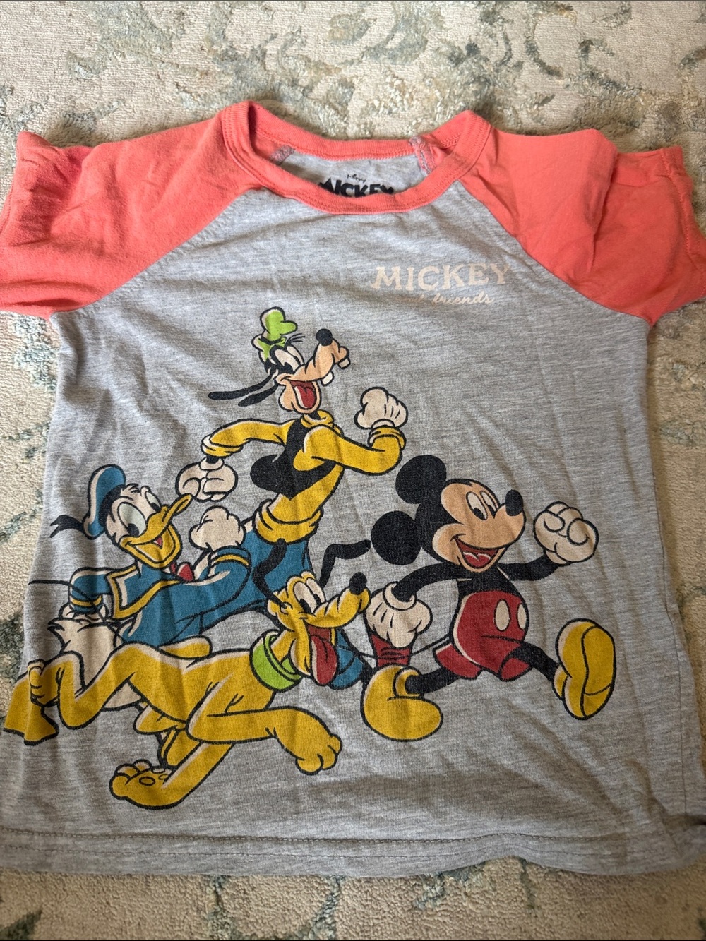 Disney Gray and Coral Raglan Tee with Mickey & Friends Graphic